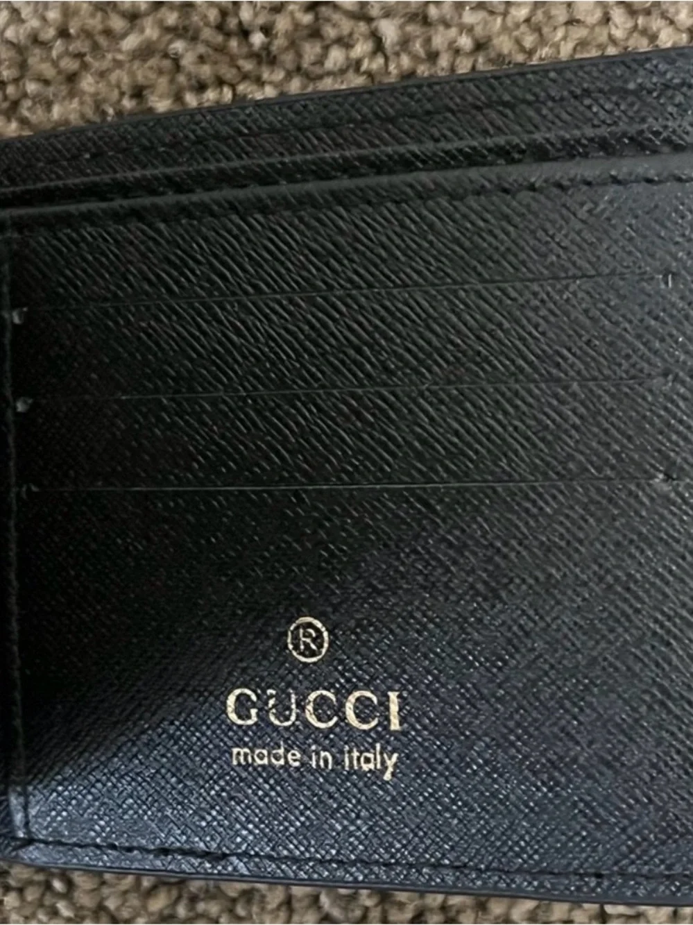 Gucci Black Embossed Leather Card Holder with Red & Green Web